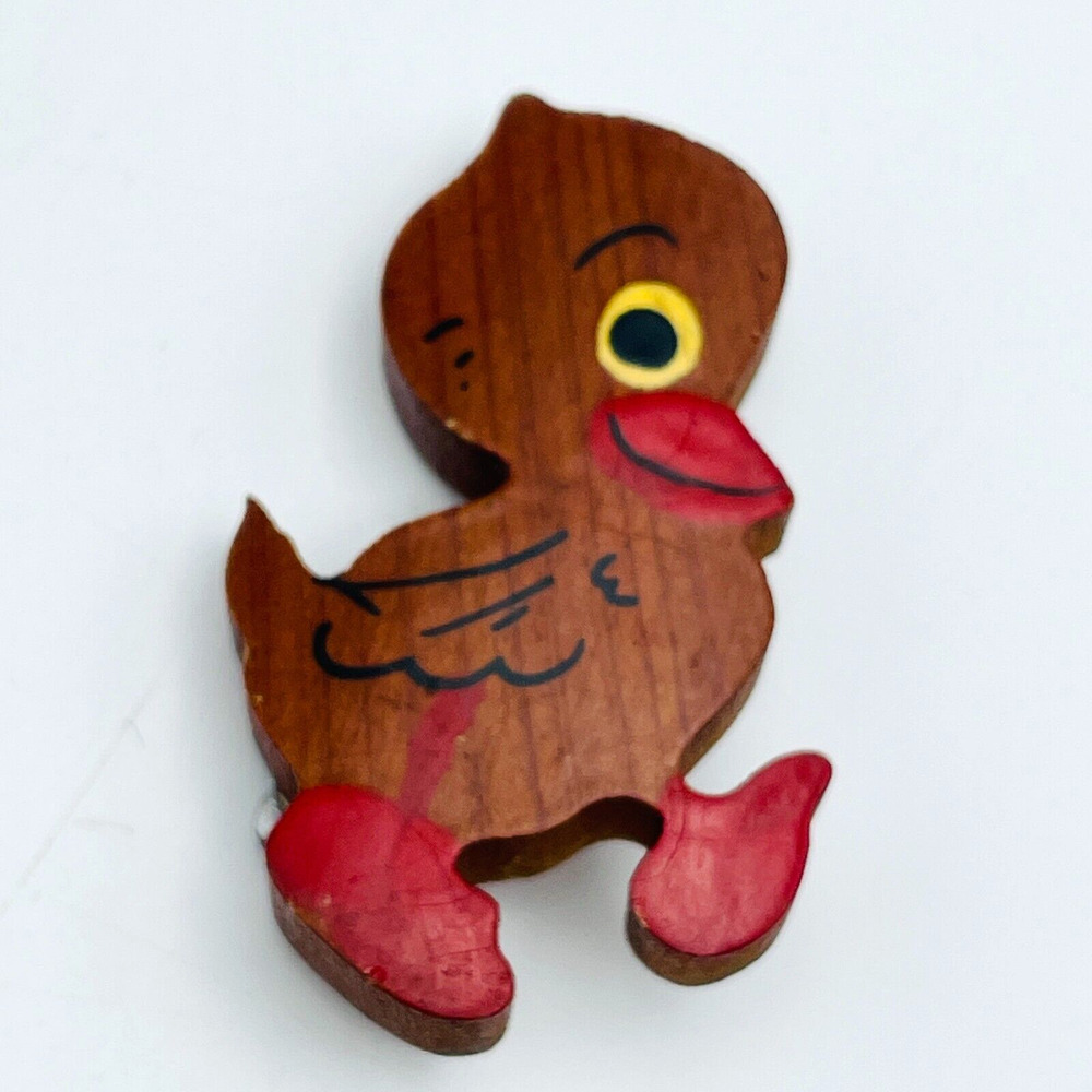 Wooden Duck Pin WW2 Era 40s Hand Painted 2.5" Handmade in USA Vintage Jewelry
